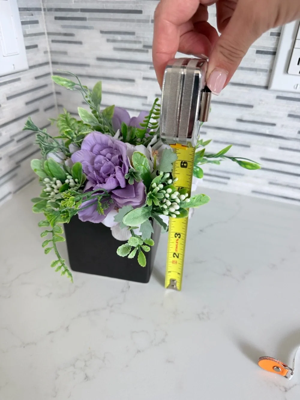 Artificial Lavender Peony Tabletop Arrangement in Black Vase